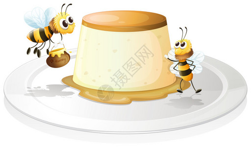奶油蛋羹与蜜蜂的插图图片
