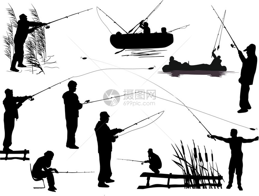 有关渔民在白色背景上孤立的图片