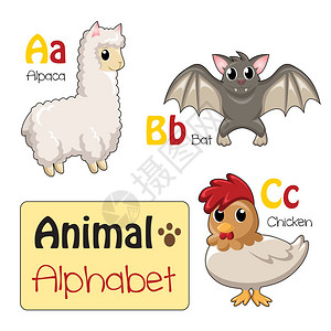 从A到C的字母动物矢量图图片