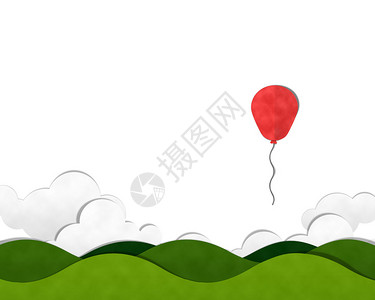 山和云天空与五颜六色的气球高清图片