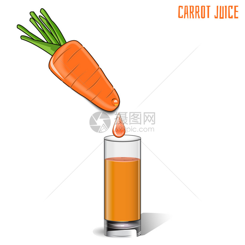 白色背景的胡萝卜汁和新鲜胡萝图片