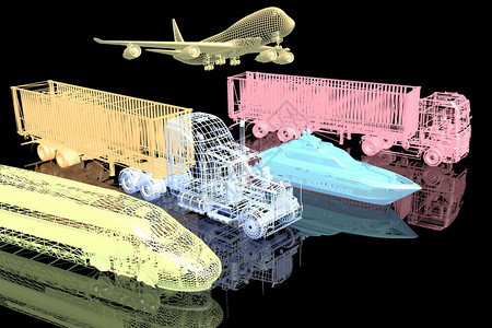 运输类型黑色背景上的3d模型图片