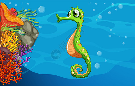 海马在水下游泳的插图图片