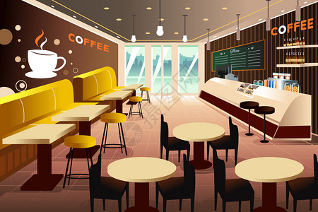 内尔现代咖啡厅室内的矢量插画