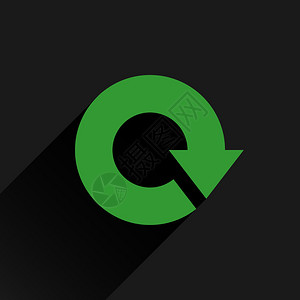 绿色箭头图标重新加载刷新旋转重置重复符号Web象形图与黑色背景上的灰色长阴影简单坚实朴素扁平的风格矢量图平面设计背景图片