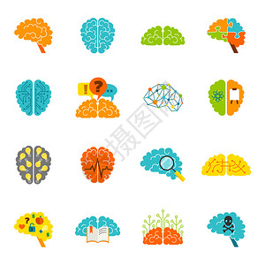 人脑思维智能记忆策略彩色图标平面图片