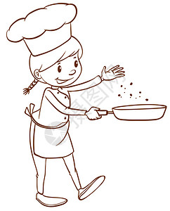 白色背景上一位女厨师的普通画背景图片