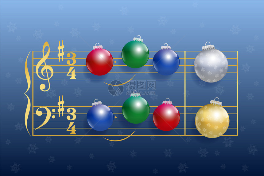 圣诞颂歌由彩色闪亮的圣诞树球组成图片