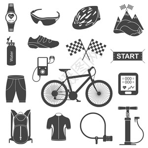 自行车孤立的矢量自行车配件套装自行车矢量大图标集的备图片