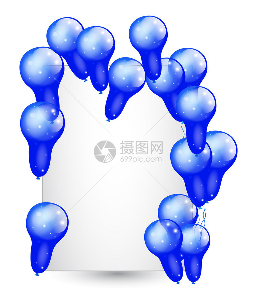 抽象装饰闪发光的蓝色气球与爱心横幅矢量插图图片