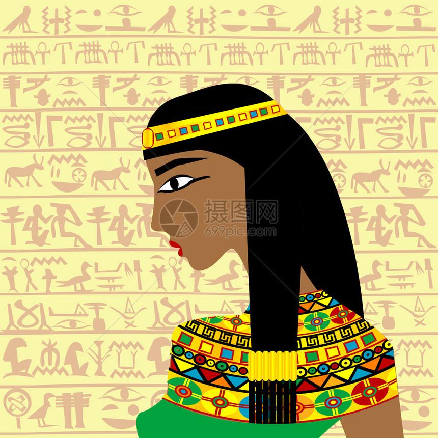 古埃及妇女形象背景与埃及象形文字图片