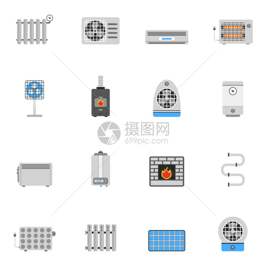 供暖和冷却空调设备平面图标设置图片