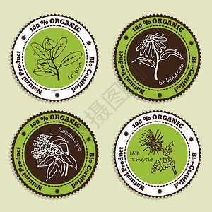 一套天然有机产品徽章阿育吠陀草药的集合阿朱那紫锥花接图片