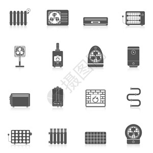 电动空调设备加热和冷却黑图标插画