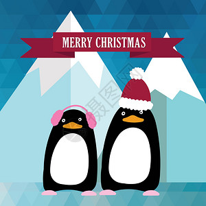 带有可爱企鹅的新年和圣诞贺卡图片