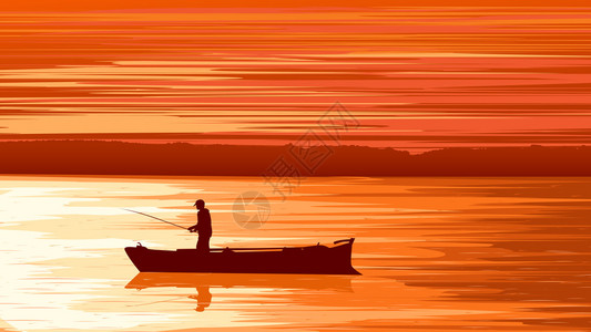 日落时橙色音渔船民图片