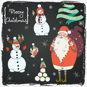 有趣的圣诞老人雪人和鸟儿漫画图片