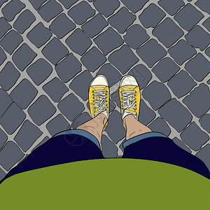 刑警穿黄色鞋的女子腿站在街道插画