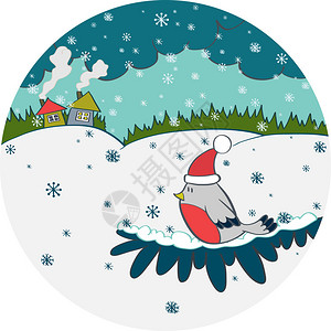 圣诞卡和红帽子的鸟图片