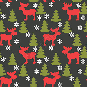 圣诞节无缝模式有驼鹿fir树图片