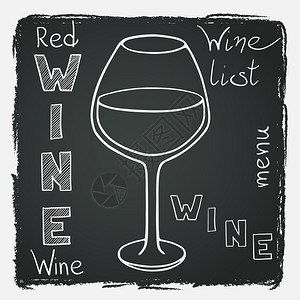 黑板背景的面红酒杯餐厅或酒吧葡萄酒清图片