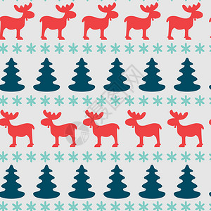圣诞节的无缝模式有驼鹿木头树和雪花图片