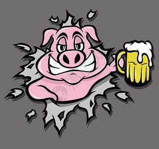醉猪配啤酒图片