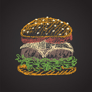 粉笔画芝士汉堡的彩色插图背景图片