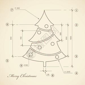 旧纸上的老式圣诞树素描图片
