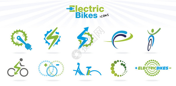 收集彩色电动自行车图标孤图片