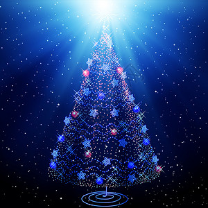 圣诞树星空上的抽象树蓝色圣诞背景新图片
