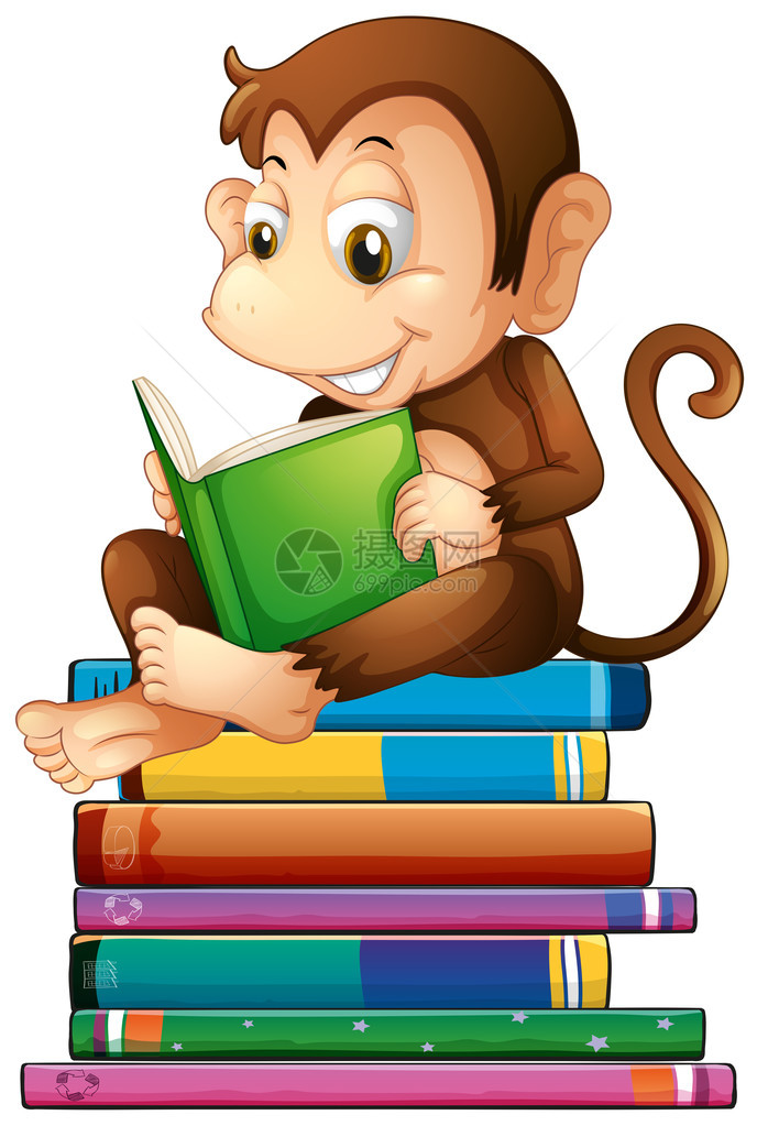 一只猴子读书的插图图片