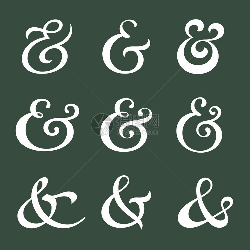 用于婚礼邀请的自定义装饰ampersands波兰手绘类型图片