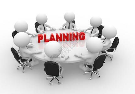 3d显示在白背景会议表格商业会议和规划会议上的商界人士的情况图片