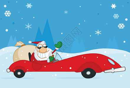 卡通圣诞老人开车图片