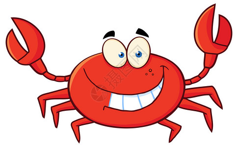 快乐螃蟹卡通人物上白色孤立图片