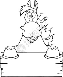 腊蹄子黑色和白色马的卡通人物在望着一个插画