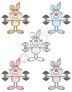 卡通兔子兔子用哑铃进行兔子锻图片