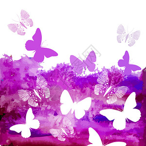 水彩紫色背景与蝴蝶图片