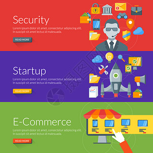安全启动和电子商务的平面设计理念网页横幅和宣传材背景图片