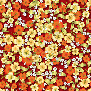 红色背景上的抽象无缝春天花卉装饰图片