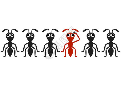 黑蚂蚁卡通人物排与红一背景图片