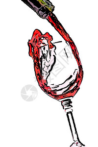 绘制的红酒倒入玻璃杯中图片