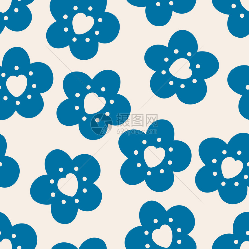 与蓝色花朵的无缝模式矢量图图片