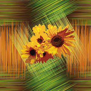 无缝的向日葵模式以绿色橙色和黄色的绿图片