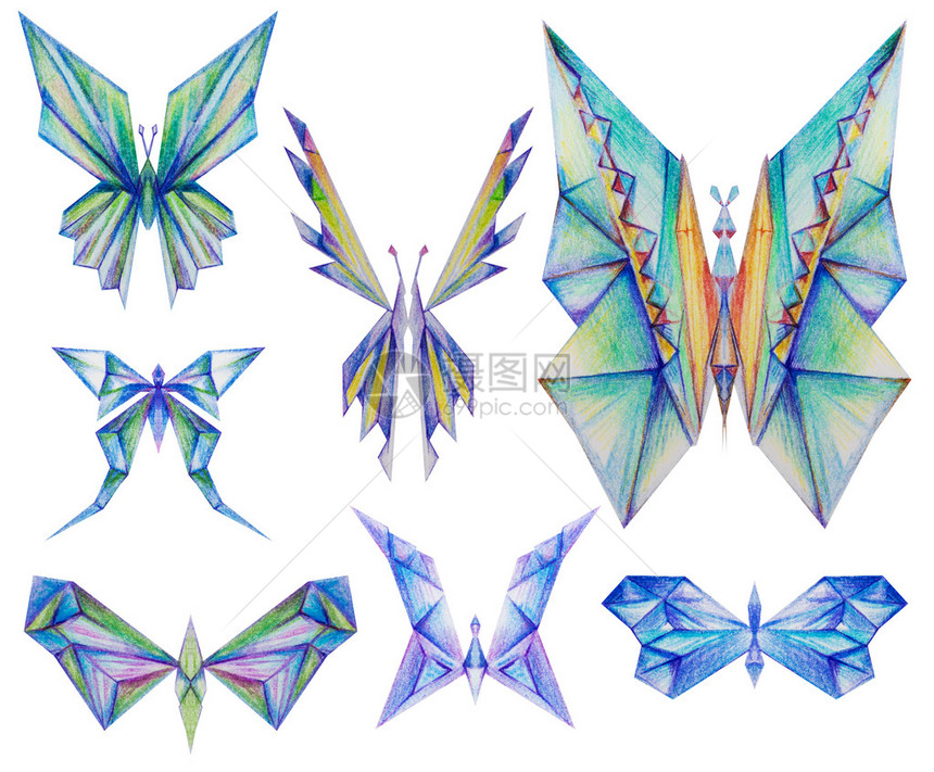 三角形钻石像蝴蝶收藏彩色铅笔绘画图片