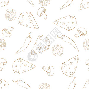 无缝模式的蔬菜比萨成分奶酪辣椒背景图片