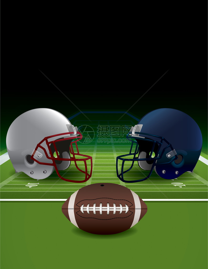逼真的美式橄榄球头盔场地和球的插图矢量EPS10可用文件是分层的图片