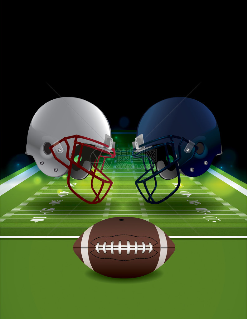 美式橄榄球头盔在球场上与球发生碰撞的插图矢量EPS10可用文件包含透明胶片和渐变网格E图片