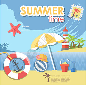 夏季时间信息图表与海滩矢量图图片